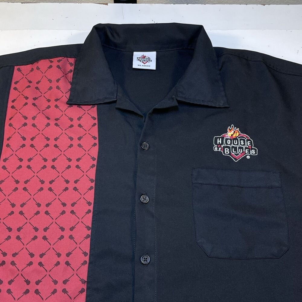 HOUSE OF BLUES BROTHERS CASINO POKER BAR BOWLING SHIRT Mens XL Guitar Pattern